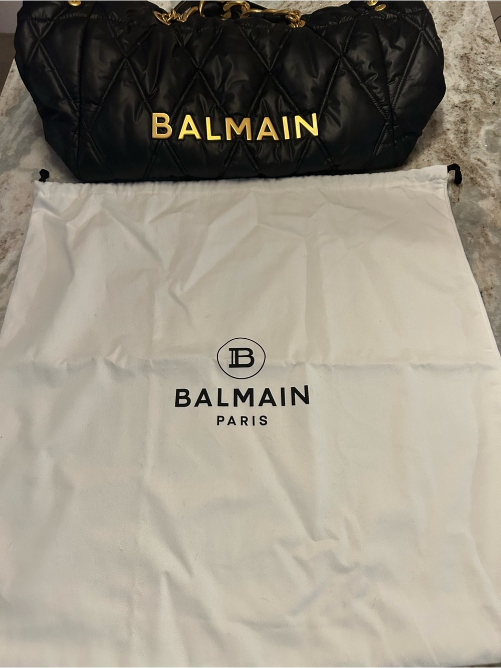 Balmain Black Quilted Tote with Gold Hardware and tags - Picture 2 of 13